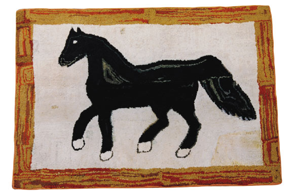 Hooked Rug with a Walking Horse
