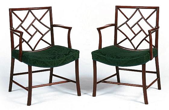 Pair of George III Mahogany Open Armchairs