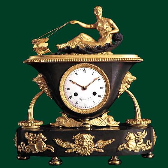 Empire Green Patinated & Gilt Bronze Mantle Clock