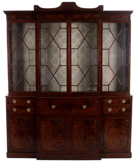 George III Style Mahogany Breakfront Bookcase