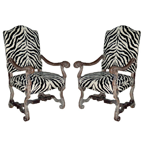 French 18th century living room zebra chairs (pair)