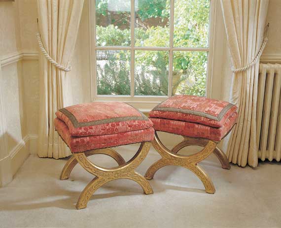 Pair of Holland & Sons Carved Giltwood Stools