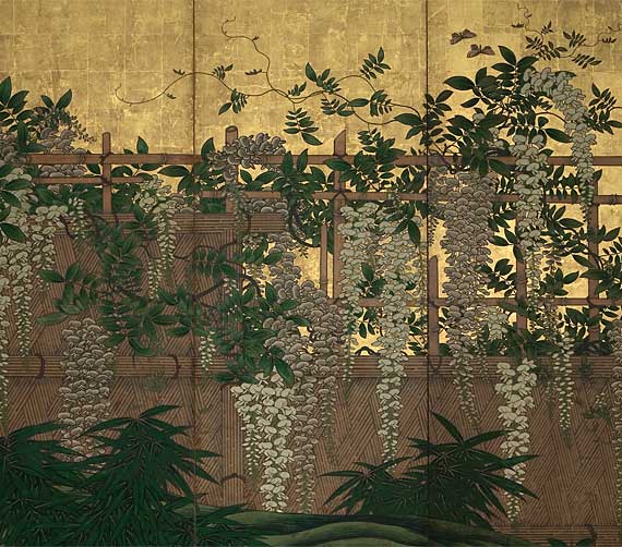 Wisteria by Bamboo Fence