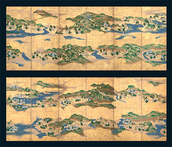 Pair of Six-Panel Folding Screens The 53 Stations of the Tokaido