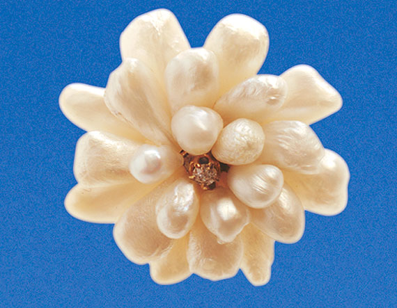 Diamond-set Mississippi River Pearl Brooch