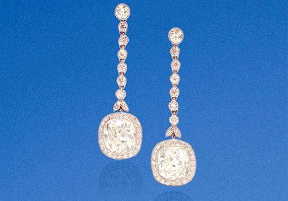 Pair of Cushion-Cut Diamond Drop Earrings