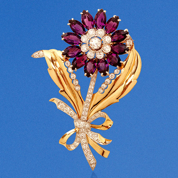 Amethyst and Diamond Floral Pin