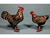 Carved Wood and Gesso Painted Rooster and Hen