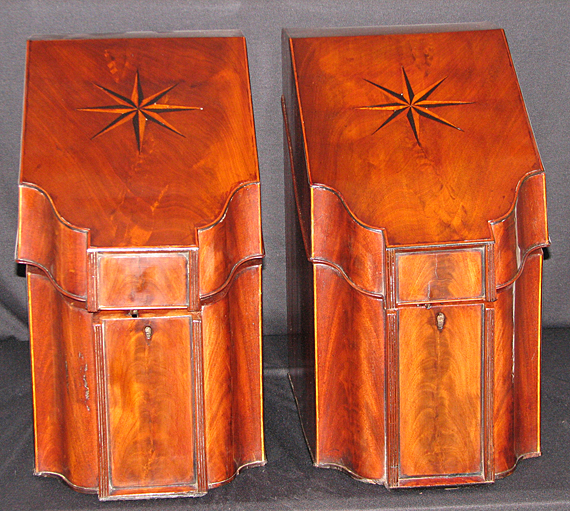 Rare Pair of Inlaid Mahogany Knife Boxes