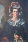 Portrait of Woman Wearing an Eyelet Cap