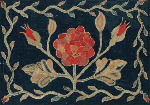 Very Rare and Important Hooked Rug on Linen, New England