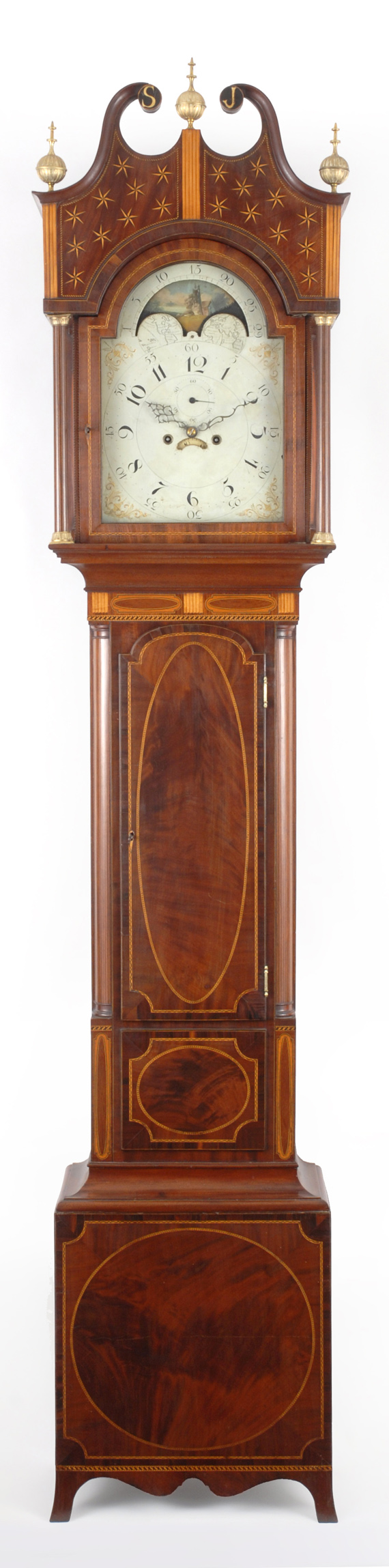 An Important Federal Mahogany Tall Case ClockThe Impressive Case Attributed To Wood & TaylorFlorida, New York, circa 1811.