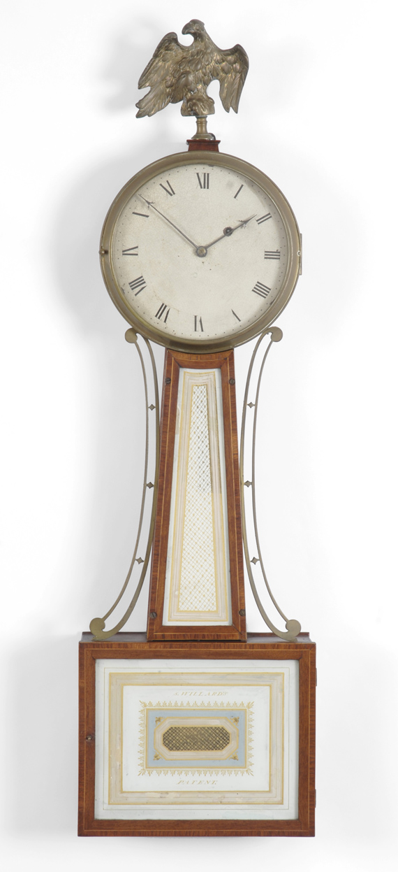 A Fine Early Federal Mahogany And EglomiséPatent Time Piece, By Simon Willard Roxbury Massachusetts, Circa 1805