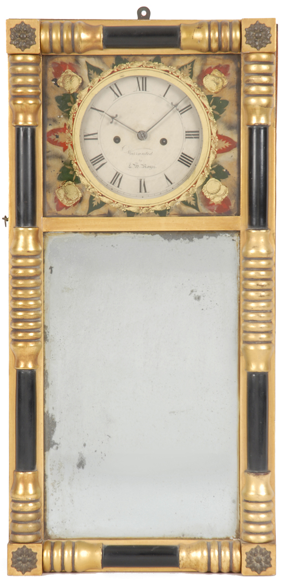 A very rare striking mirror clock by Leonard W. Noyes, Nashua, New Hampshire, circa 1830