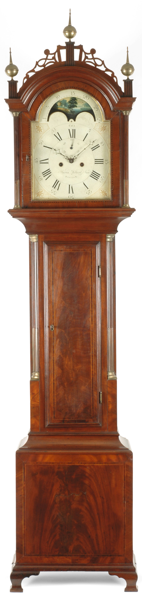 An exceptional labeled mahogany tall case clock by Aaron Willard Junior, Boston, circa 1805.