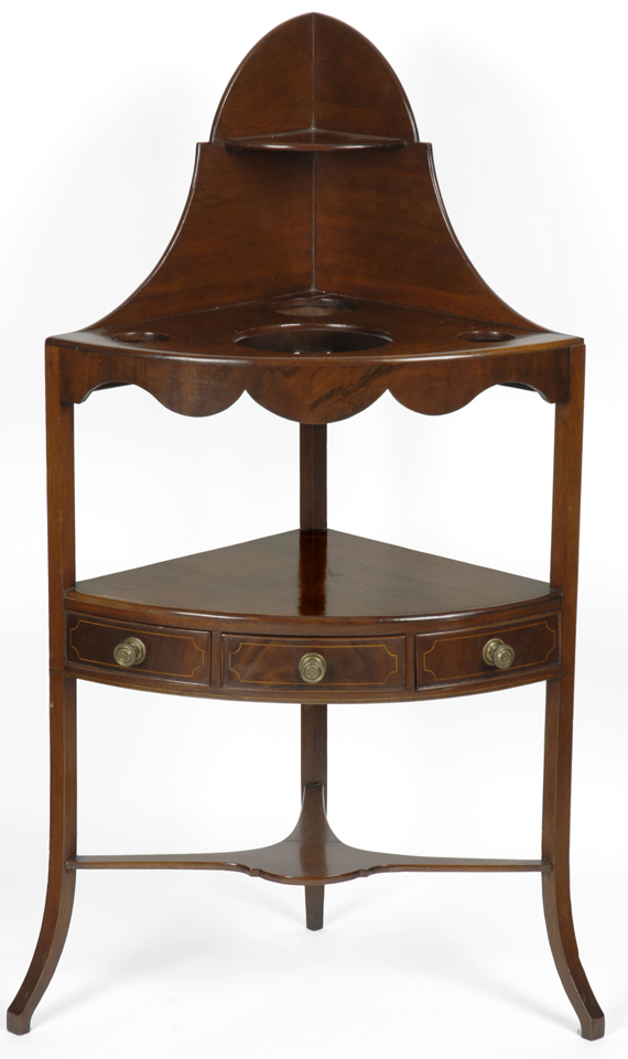 A fine Sheraton mahogany and inlaid basin stand, Boston, circa 1805.