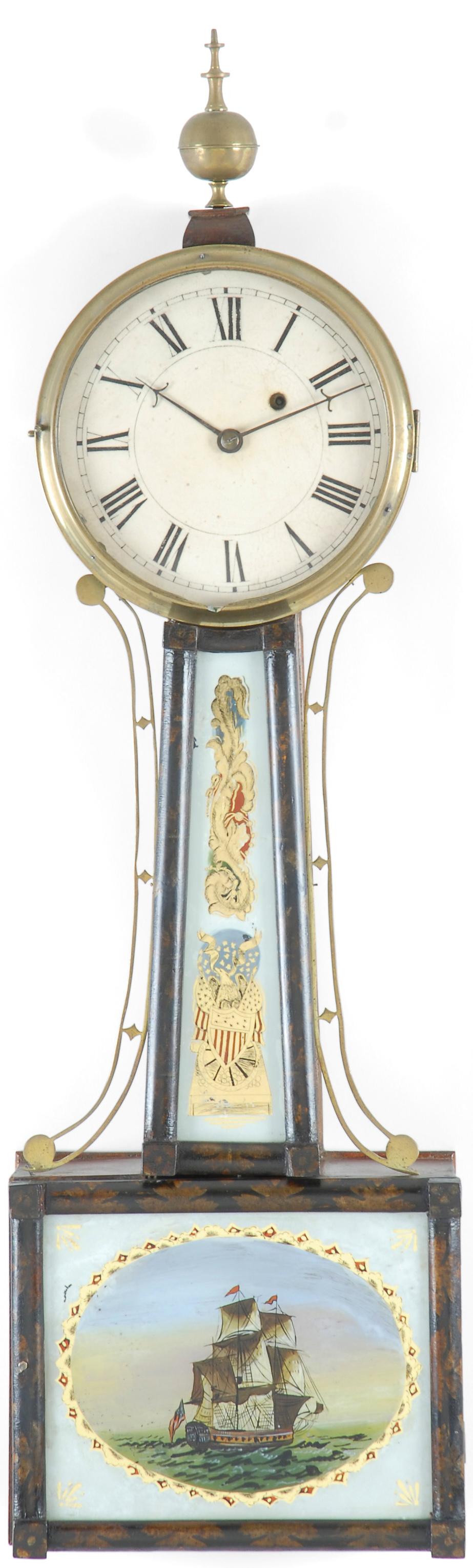A handsome patent time piece with stenciled frames, Simon Willard & Son, Roxbury, Mass, circa 1827.