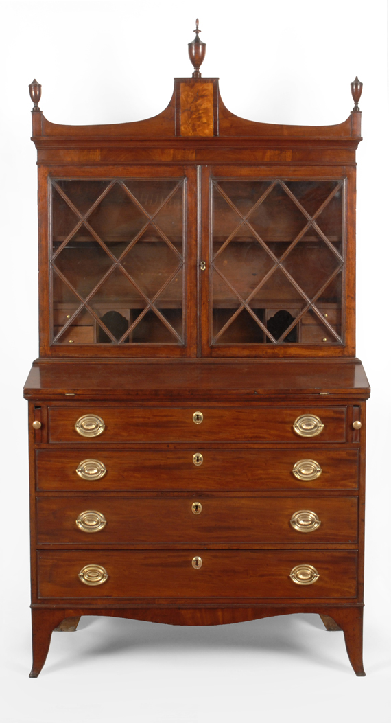 A Handsome Federal Mahogany and Inlaid Desk and Bookcase, attributed to Mark Pitman, Salem, Massachusetts, circa 1810.