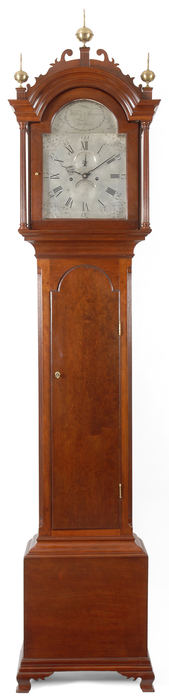 A very rare Chippendale cherry tall case clock from the partnership of Whiting & Marquand, Fairfield, Connecticut, dating to 1787.