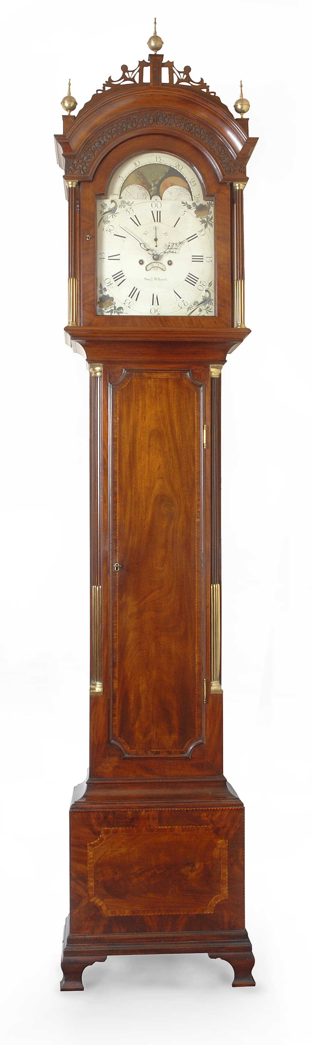 A highly important Chippendale tall case clock by Simon Willard, Roxbury, Massachusetts, circa 1790. The case attributed to Stephen Badlam, Dorchester.