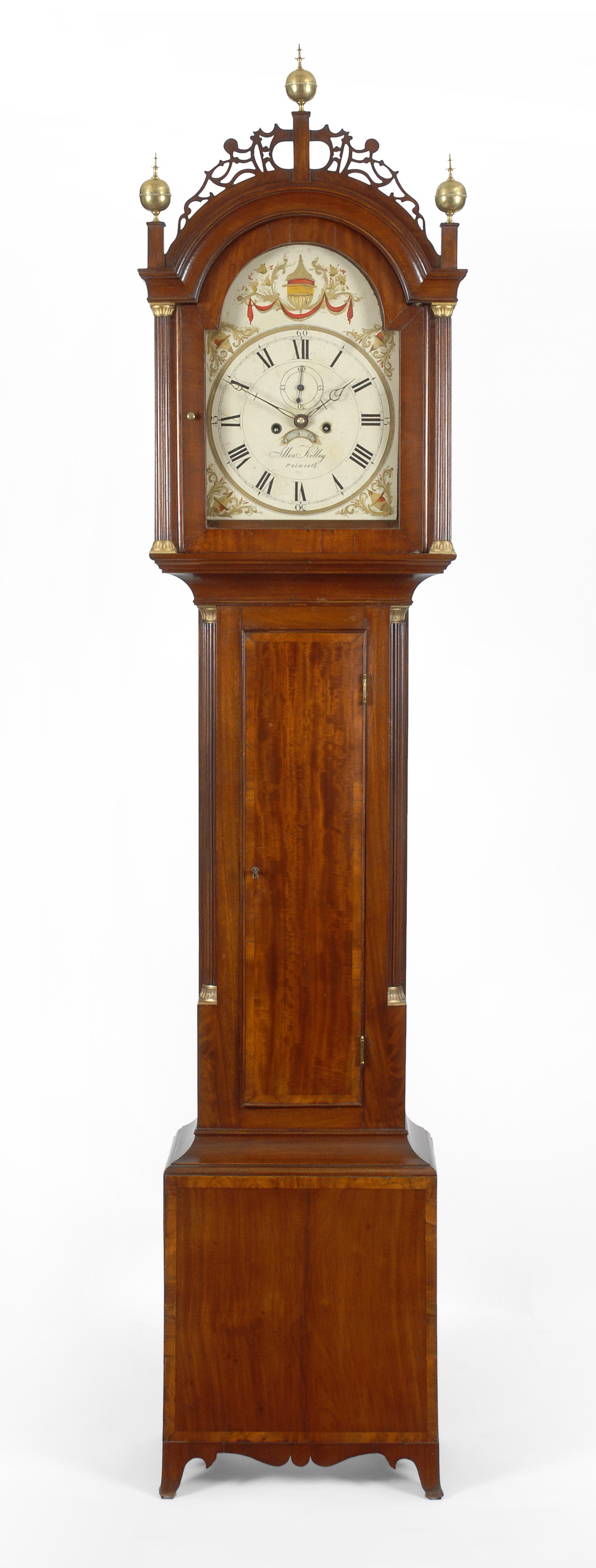 Kelley 	  A very good Hepplewhite tall case clock by the rare Southeastern Massachusetts maker, Allen Kelley, Falmouth, Mass, circa 1815-20.