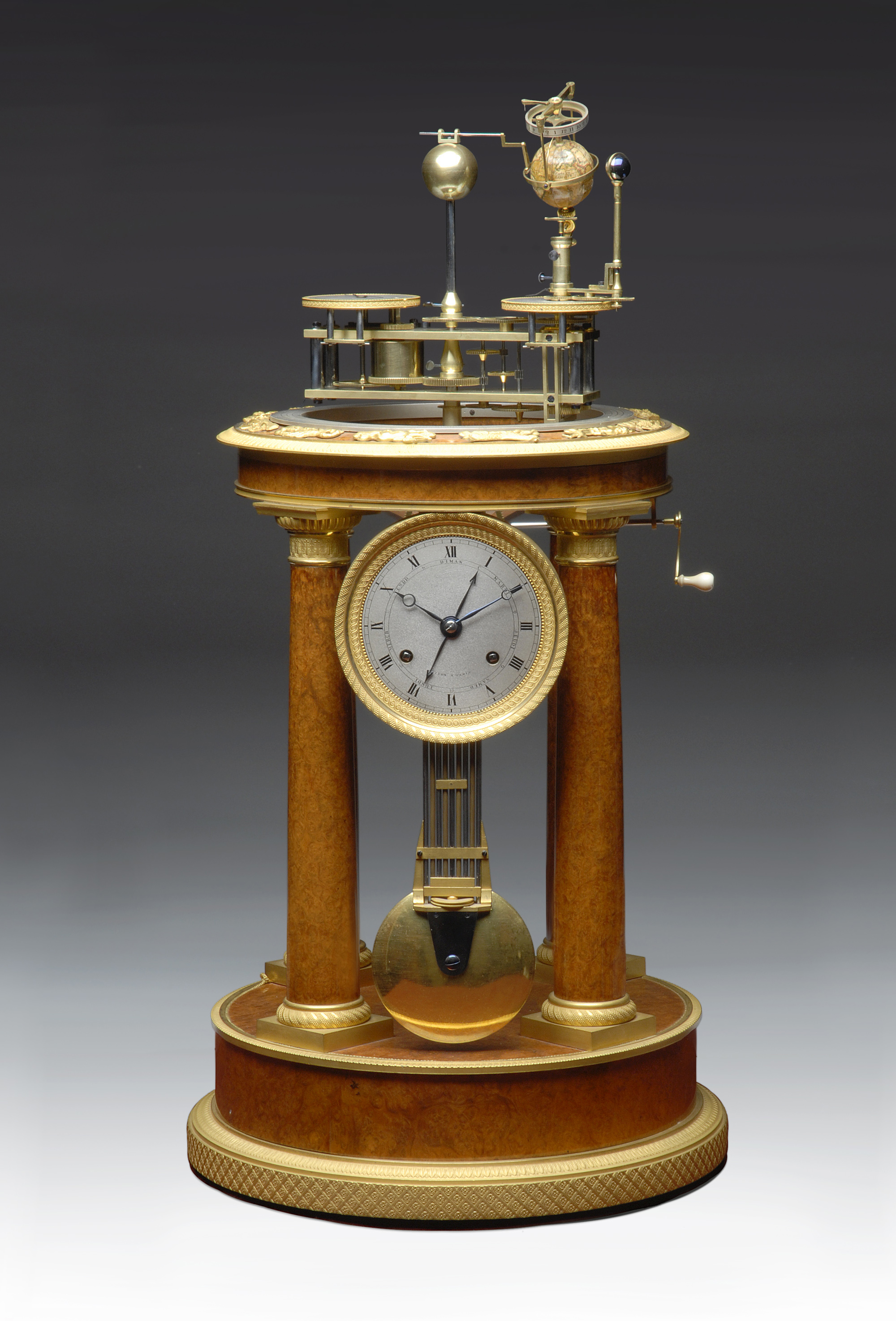 An Extremely Rare And Important Empire Gilt Bronze Mounted Orrery Clock.  Zacharie Raingo, Paris, Circa 1815.