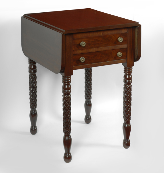 A Sheraton mahogany two drawer side table, New Bedford, Mass, Circa 1830