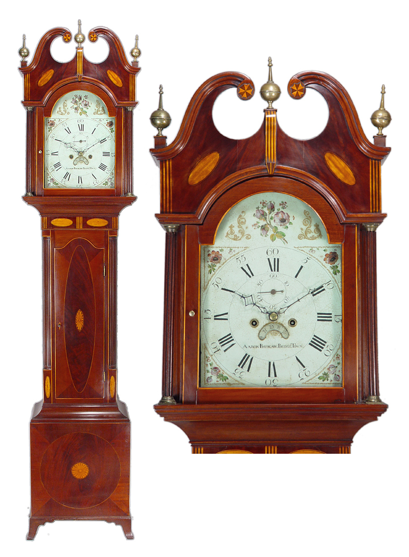 Aaron Brokaw tall case clock, the case attributed to John Scudder, Bridgetown, NJ