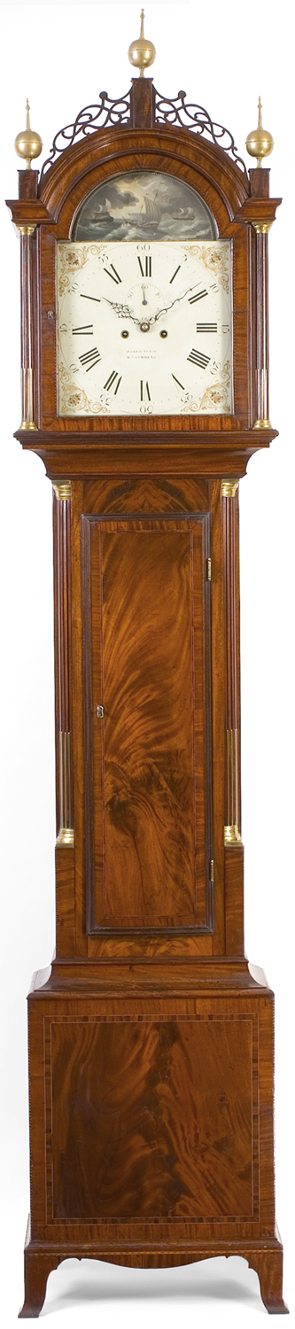 A highly important Roxbury case tall clock, by William Cummens, Roxbury, circa 1810.- The case attributed to Thomas Seymour.