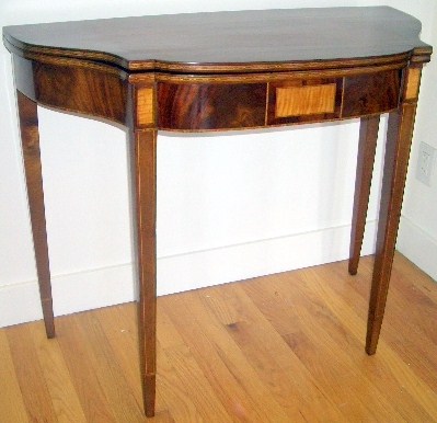 American Federal Serpentine Card Table with Satinwood Inlay