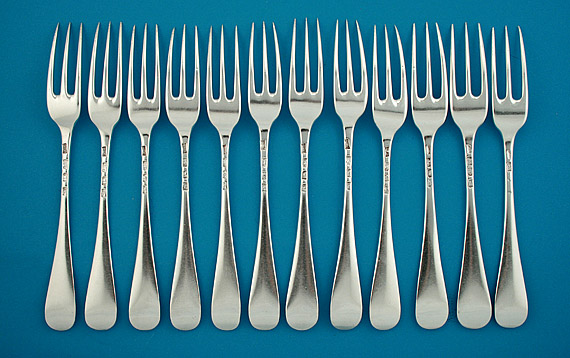 Set of 12 Early George III Silver 3-Tine Table Forks