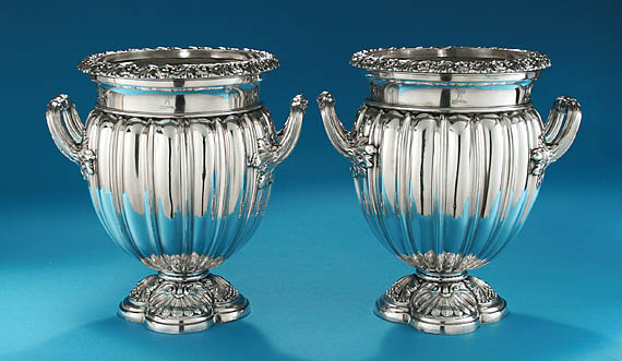 Pair of George IV Old Sheffield Plate Wine Coolers, bearing the crest for Earl of Leicester, c1825