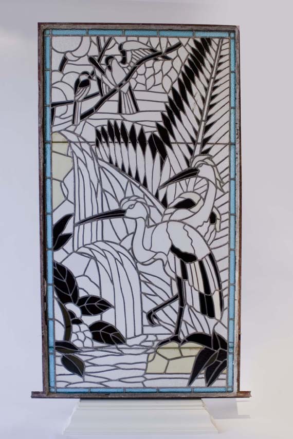 Rare and Exceptional Stained Glass Window of Cranes