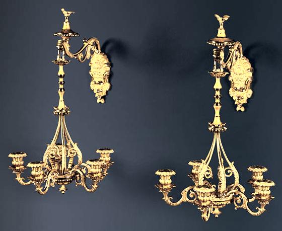 Pair of Hanging Five-Light Sconces