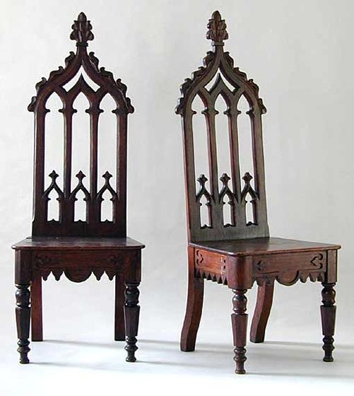 Pair of Gothic Revival Hall Chairs