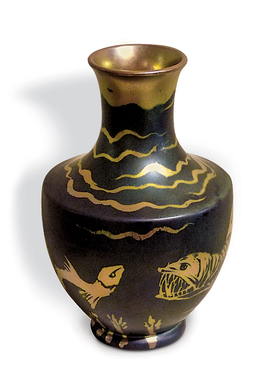 Zsolnay Ceramic Vase Decorated by Julia Zsolnay