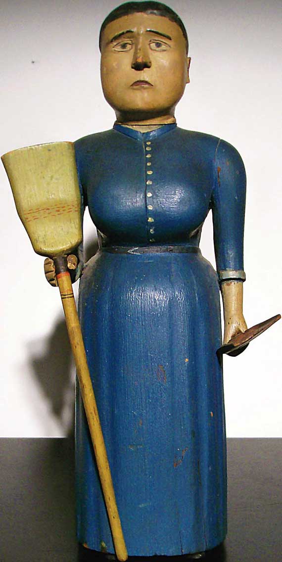 An Exceptional Polychromed Pine Carving of a Bold Domestic Lady
