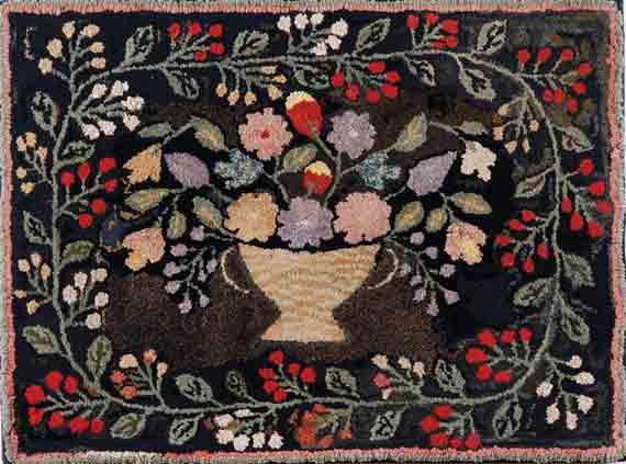 Vibrant Pot of Flowers Hooked Rug