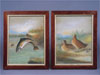 Pair of Pastels of Shore Birds and Jumping Trout