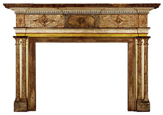 A Federal Gouge-Carved & Painted Fireplace Mantel
