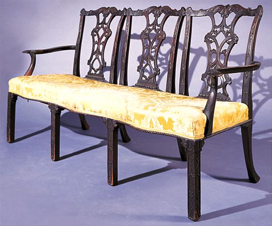 Chippendale Mahogany Triple Chair Back Settee