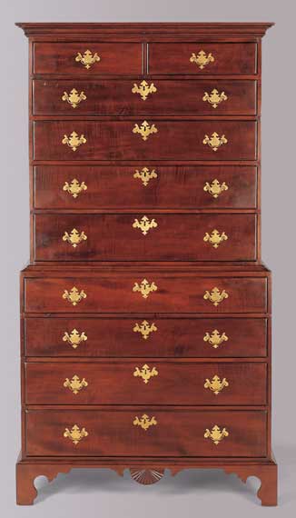 Chippendale Figured Maple Chest on Chest