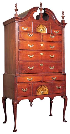 Queen Anne Walnut Bonnet-Top Highboy