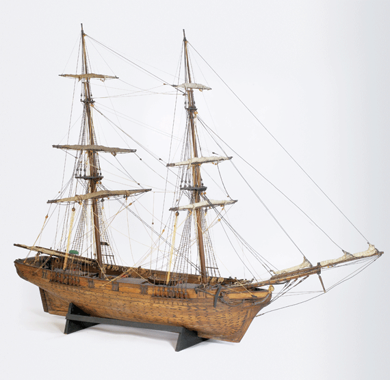 Large-Scale Model of a Full-Rigged Armed Brig