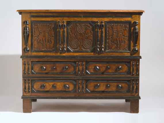 Joined Carved Oak and Pine Chest-with-Drawers