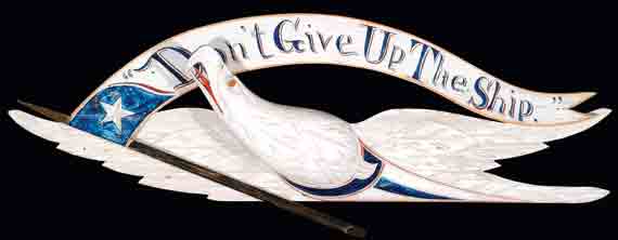 Carved and Polychromed Eagle with Banner 'Don't Give up the Ship'
