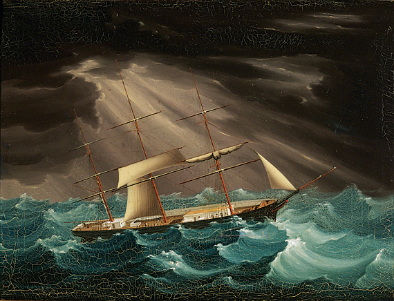 China Trade Painting of a CHINA CLIPPER IN A GALE